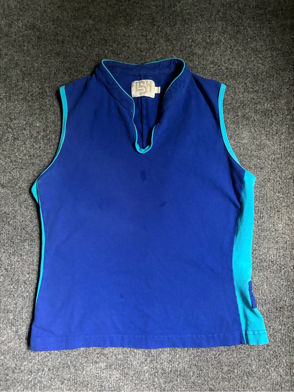 Vintage ISH Royal Blue Sleeveless Polo Top with Teal Trim